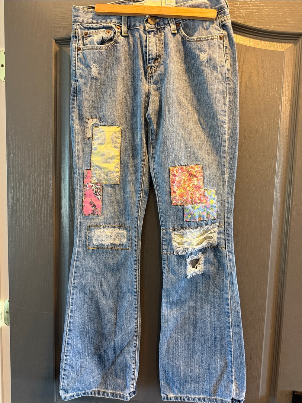 Levi's Light Blue Flare Jeans with Colorful Patchwork